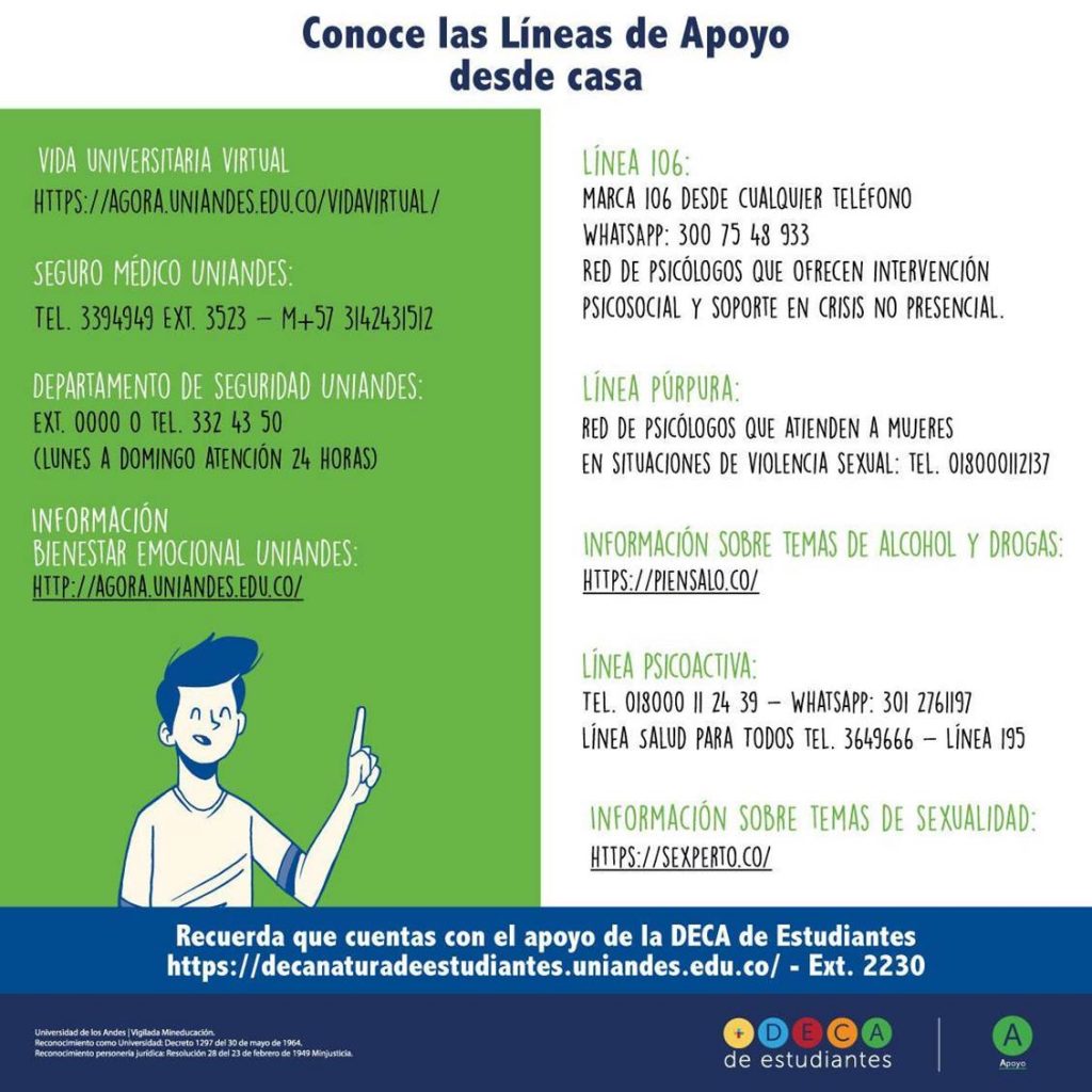 Sabemos que el apoyo y ayuda son indispensables en estos momentos de incertidumbre. Estos son los canales de atención de la Decanatura de Estudiantes